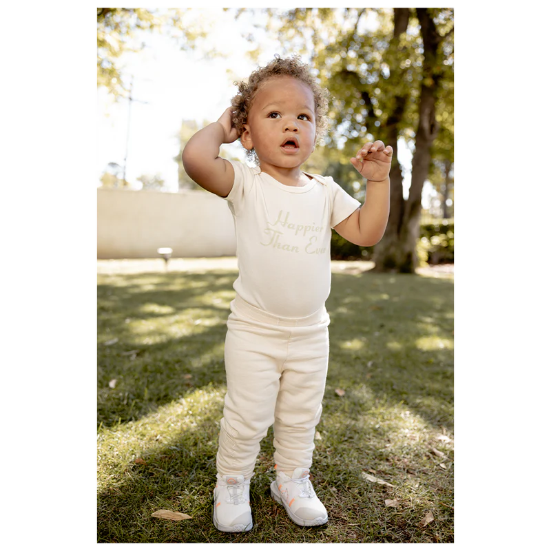 Happier Than Ever Organic Beige Onesie