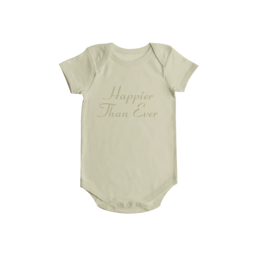 Happier Than Ever Organic Beige Onesie
